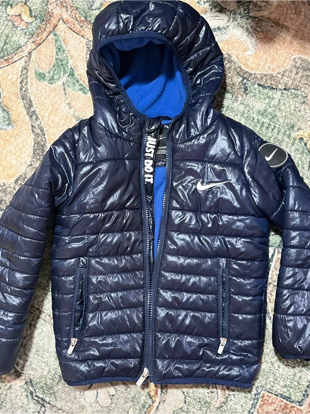 Nike Kids Navy Quilted Puffer Jacket with Hood. Size 4T